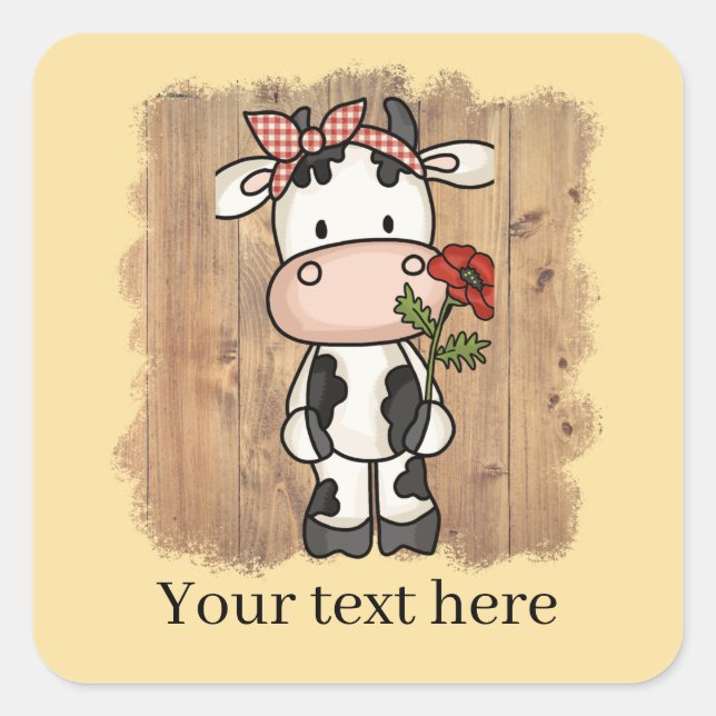 Cuidada vaca jardín añadir texto Pegatina cuadrado (Anverso)