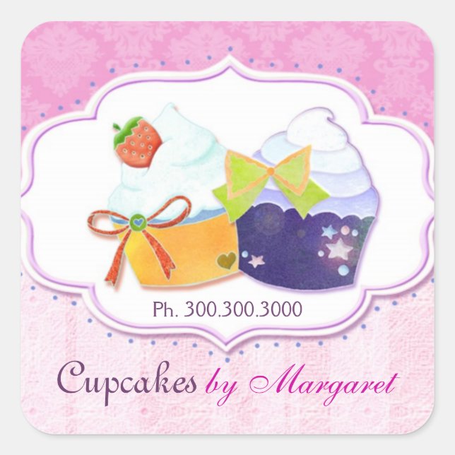 Cuidada y elegante panadería Cupcakes Etiqueta de  (Anverso)