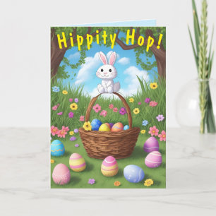 Cuidada y pequeña tarjeta de pascua de hop rabbit