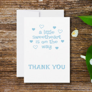 Cuidado Blue Boy Baby Shower Gracias Tarjeta plana