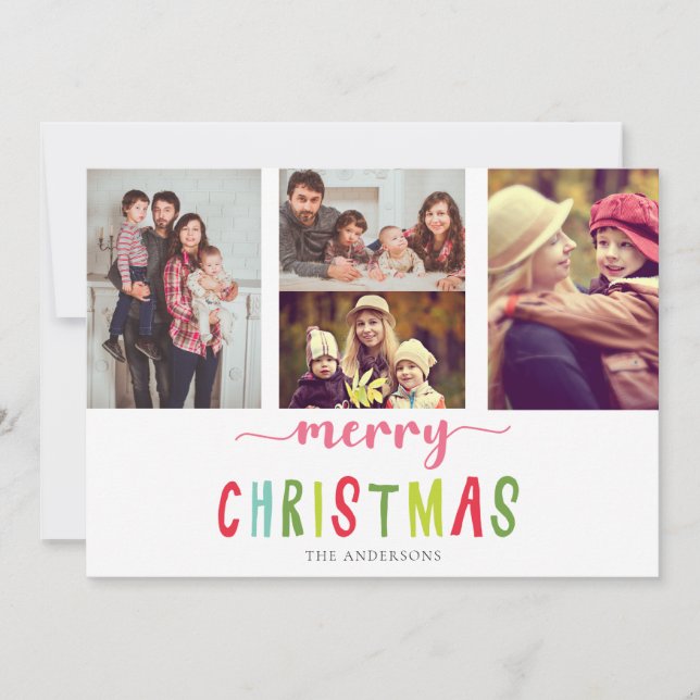 Cuidado colorido 4 foto Merry Christmas Flat Card (Anverso)