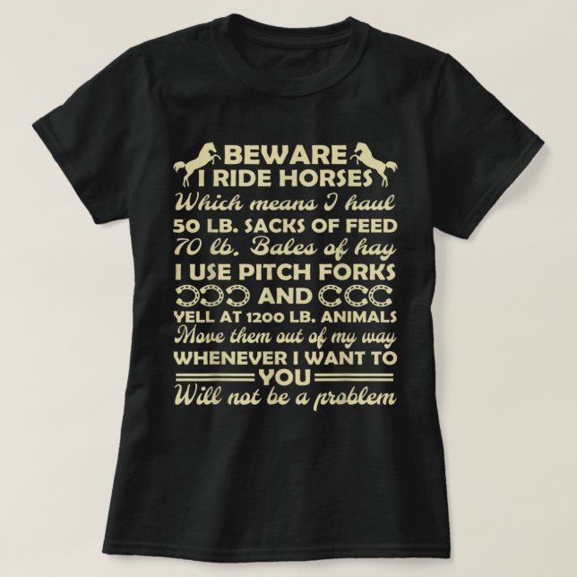 Cuidado con la camiseta de los hombres de caballos (Diseño del anverso)
