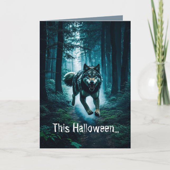 Cuidado con la tarjeta de halloween de luna llena (Anverso)