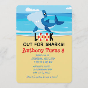 Cuidado Con Los Tiburones... Invitación Al Cumplea
