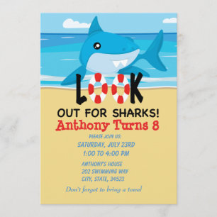 Cuidado Con Los Tiburones... Invitación Al Cumplea