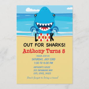 Cuidado Con Los Tiburones... Invitación Al Cumplea