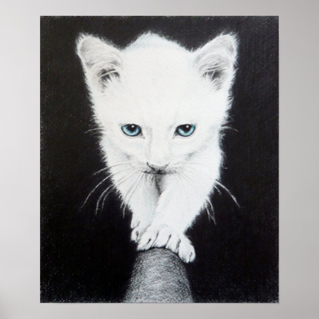 Cuidado gatito blanco Arte de dibujo animal Amante (Frente)