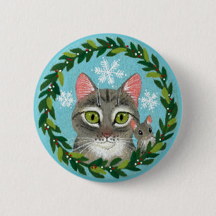 Cuidado gato tabby, botón de nieve del Navidad de