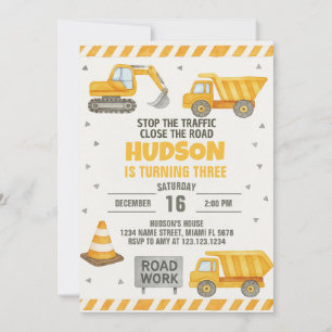 ¡Cuidado! Invitación de cumpleaños de construcción