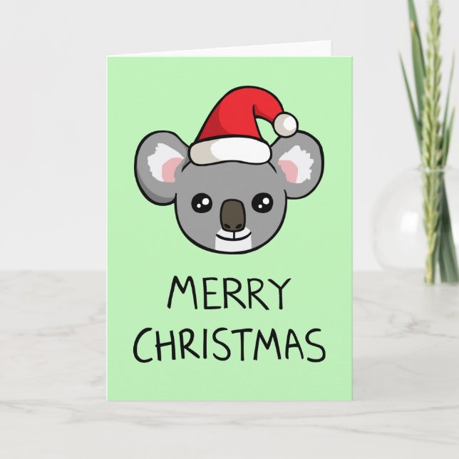 Cuidado Koala Santa Hat Dibujando tarjeta navideña (Anverso)