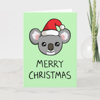 Cuidado Koala Santa Hat Dibujando tarjeta navideña
