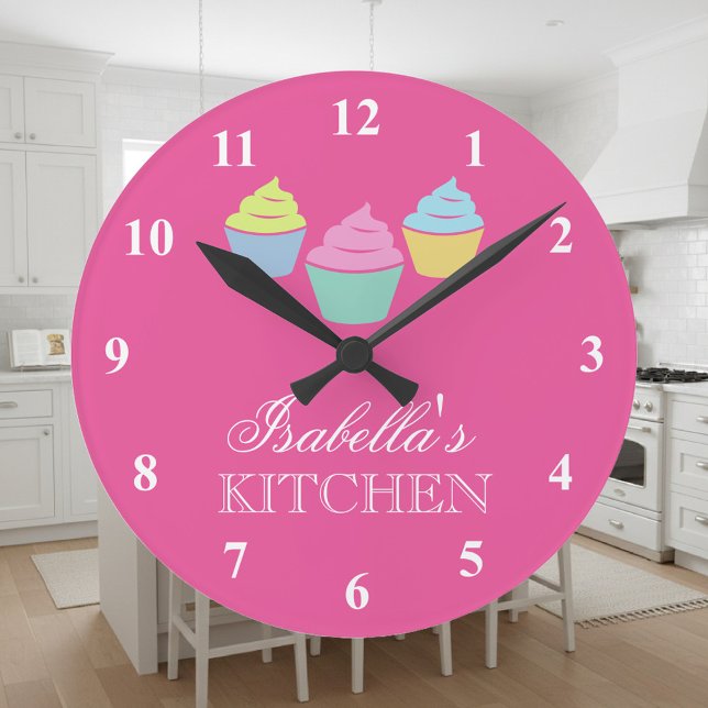 Cuidado personalizado quequito rosa reloj de pared (pink cupcake clock)