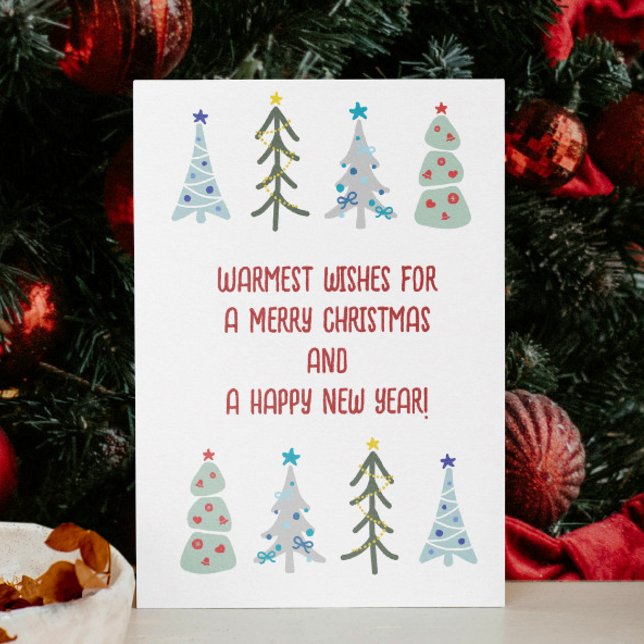 Cuidados garabatos de árboles de Navidad (Cozy Hygge Christmas custom card with whimsical Christmas trees. Personalize it with your messages.)