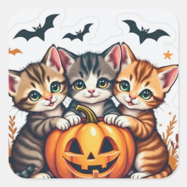 Cuidados gatos de Halloween y Pegatina del vinílic (Anverso)