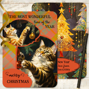 Cuidados gatos vintage juegan Feliz Navidad