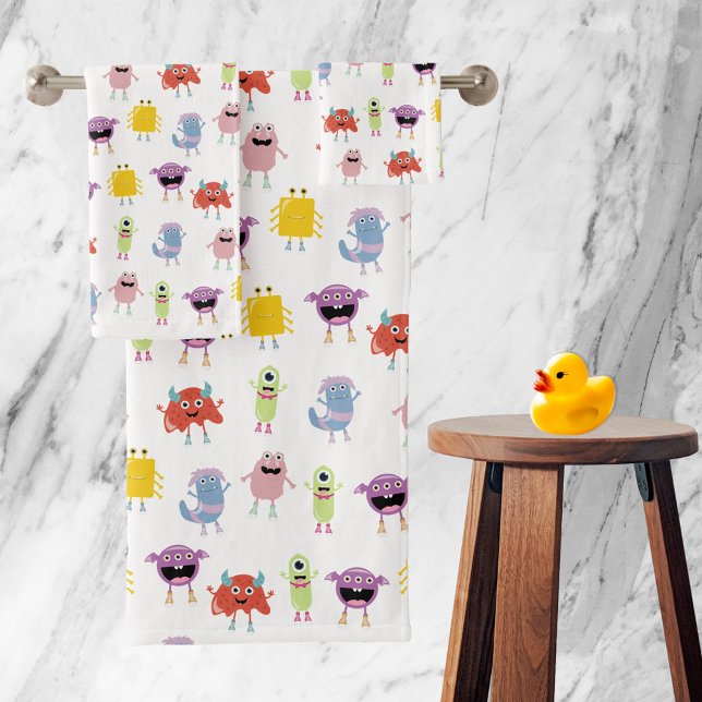 Cuidados monstruos de colores divertidos Patrón in (Cute Colorful Monsters Funny Kids Children Pattern Bath Towel Set)