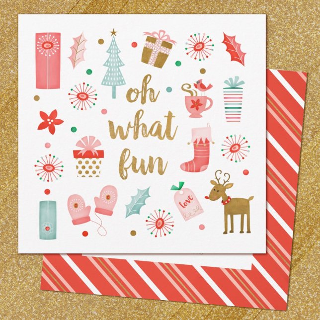 Cuidados Navidades Oh Qué Divertida Foto Tarjeta P (A cute Christmas photo holiday card with the saying, Oh What fun, Photo & greeting on the back)