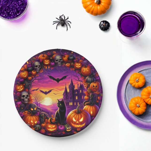 Cuidados platos de Halloween con calabazas y casa  (Subido por el creador)