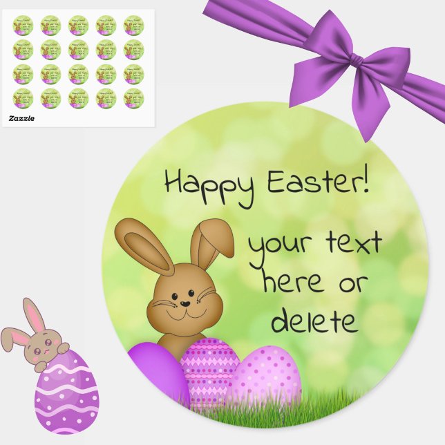 Cuidados y coloridos Personalizados Pegatinas cone (These cute cartoon Easter Bunny stickers may be personalized with your own message! Happy Easter!)