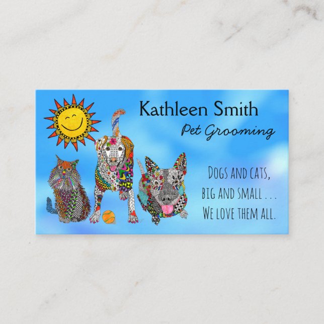 Cuidados y coloridos tarjetas de Mascota Grooming (Anverso)