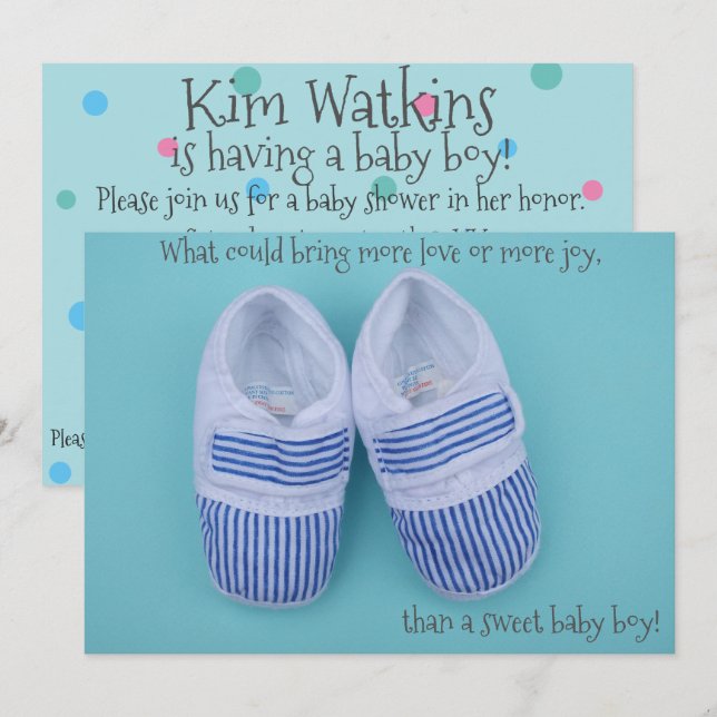 Cuidados zapatos pastel baby boy invitación a la d (Anverso / Reverso)