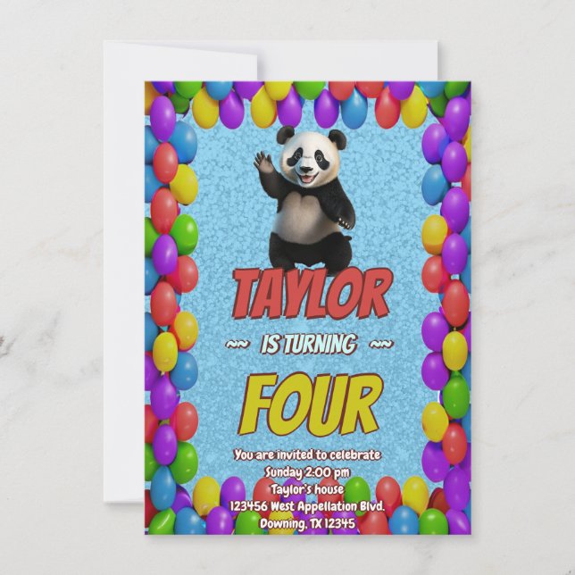Cuidadosamente Panda Bear Tema Invitación de cumpl (Anverso)