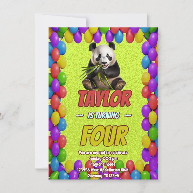 Cuidadosamente Panda Bear Tema Invitación de cumpl (Anverso)