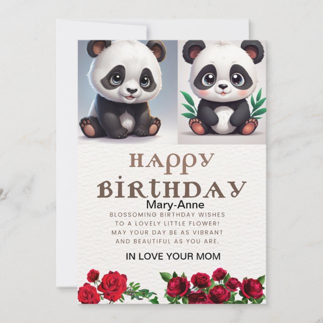 Cuidadosamente panda, tarjeta de cumpleaños escrib (Anverso)