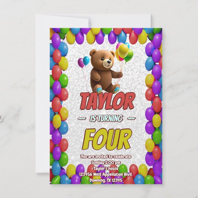 Cuidadosamente Teddy Bear Tema Invitación de cumpl (Anverso)
