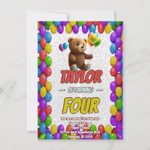Cuidadosamente Teddy Bear Tema Invitación de cumpl