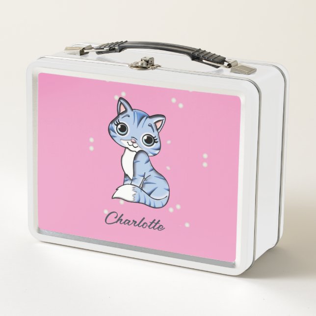 Cuidar gato azul en nombre personalizado rosa (Anverso)