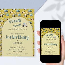 Cultivador de Tractor de 3 cumpleaños Invitación a