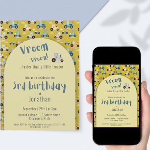 Cultivador de Tractor de 3 cumpleaños Invitación a