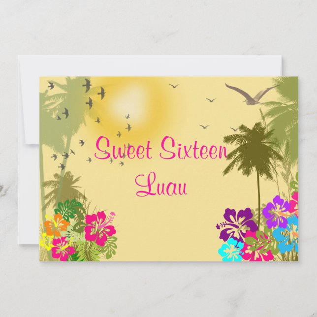 Cumple Dulces Dieciséis, Hibisco, Invitación Luau  (Anverso)