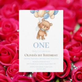 Cumpleaños 1ª Invitación de Teddy Bear Balloon Boy