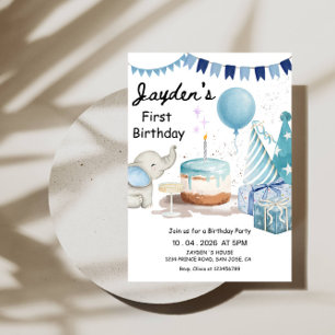 Cumpleaños 1er Niño - Adorable Invitación Azul de