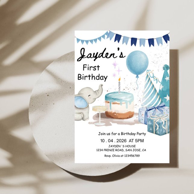 Cumpleaños 1er Niño - Adorable Invitación Azul de  (Subido por el creador)