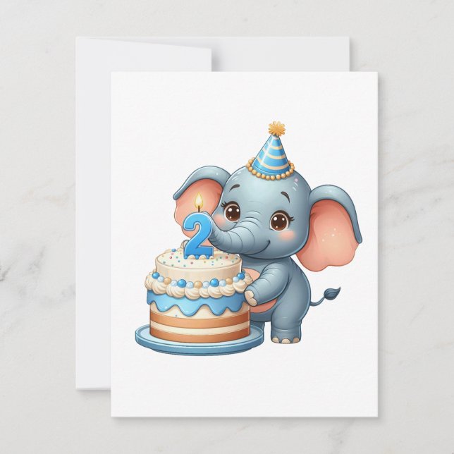 Cumpleaños 2 de elefante lindo (Anverso)