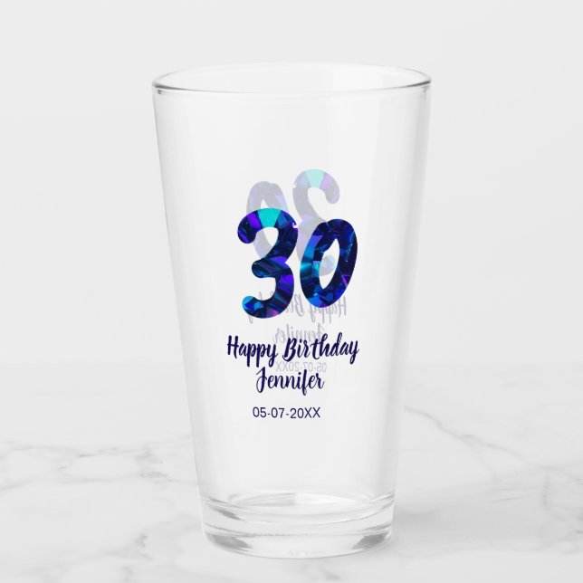 cumpleaños 30 añadir nombre fecha año azul destell (Anverso)