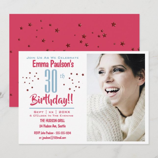 Cumpleaños 30 - Invitación de fiesta de fotos - Es (Anverso / Reverso)