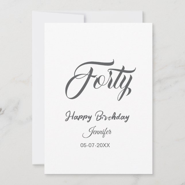 cumpleaños 40 letra cuarenta nombre fecha año gris (Anverso)