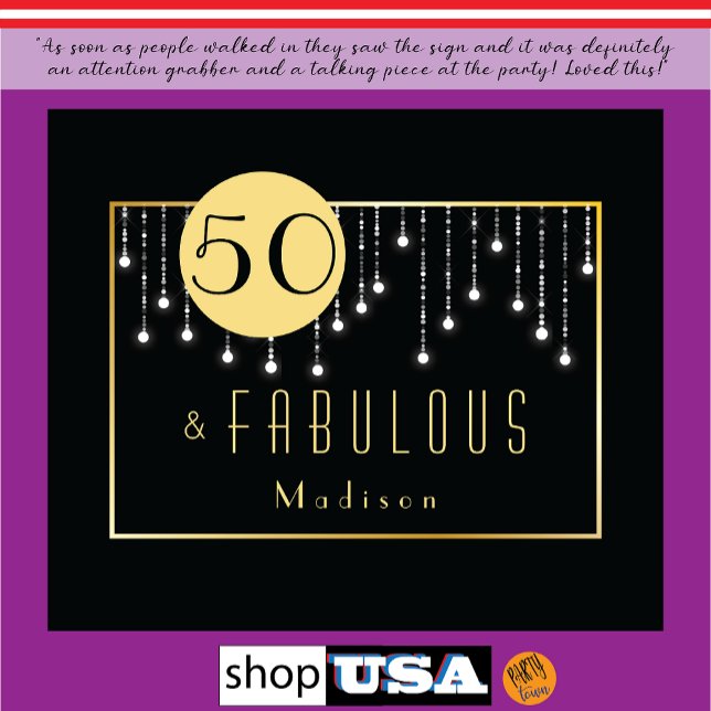 Cumpleaños 50 de Fab Cool divertido tapiz negro ("Printing was clean and well done.")