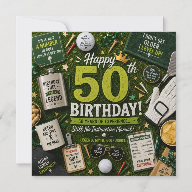 Cumpleaños 50 de golfista dicho de golf humorístic (Anverso)
