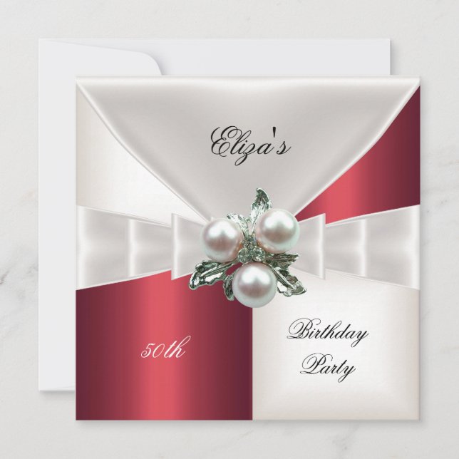 Cumpleaños 50 Elegante Rojo Blanco Check Jewel (Anverso)