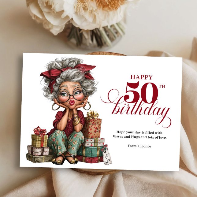 Cumpleaños 50 mujer divertida y original tarjeta d (Turning 50 quirky woman fun humorous greeting)