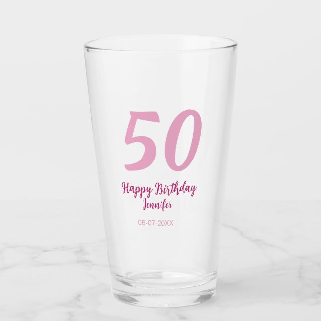 cumpleaños 50 nombre fecha año rosa rojo negrita (Anverso)