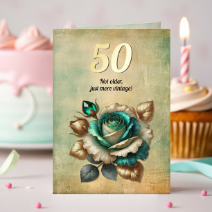 Cumpleaños 50 Vintage Flor de Rosa Verde Esmeralda