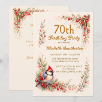 Cumpleaños 70 Tarjeta de Pájaro Cardinal Acuarela