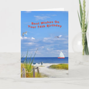 Cumpleaños, 74, tarjeta de vista de playa y océano