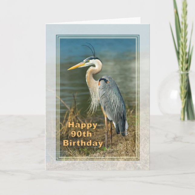 Cumpleaños, 90, Gran Tarjeta de Aves Blue Heron (Anverso)